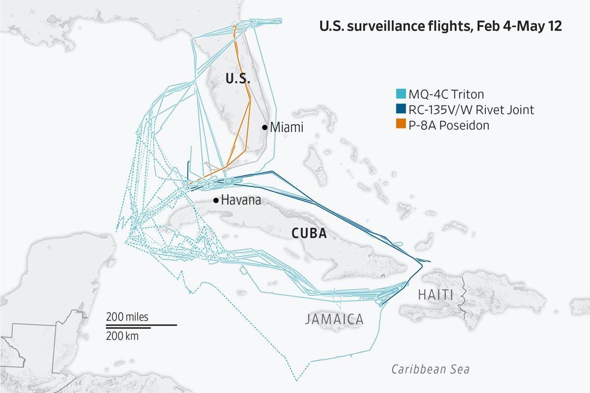 US military aircraft circling Cuba since February.