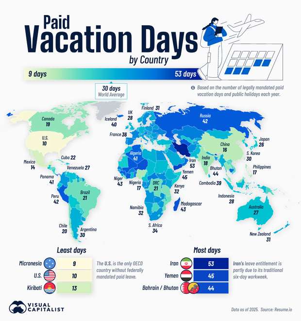 Iran mandates the most paid days off on earth, 53